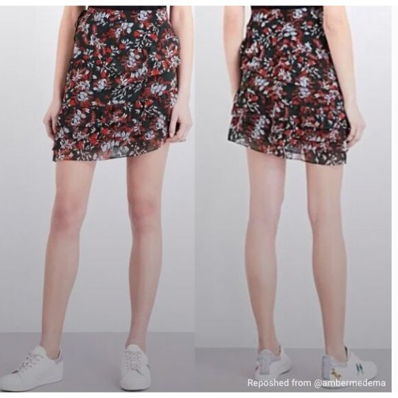 MAJE Women's Jerkita Floral Print Crepe Ruffle Mini Skirt  Asymetric Hem Sz 36/S - Picture 3 of 11